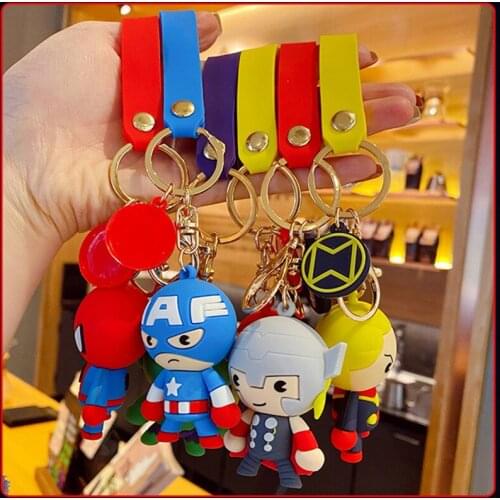 Disney The Avengers KeyChains PVC Iron Man Spider Man Captain America Hulk Action Figure Key Ring Pendent Decoration Kids Gift