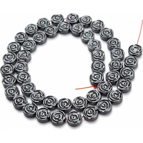 1 Strand/lot 6mm 8mm Natural Black Hematite Stone Beads with 2 Holes Round Rose Flower Stone Beads for Bracelets Jewelry Making