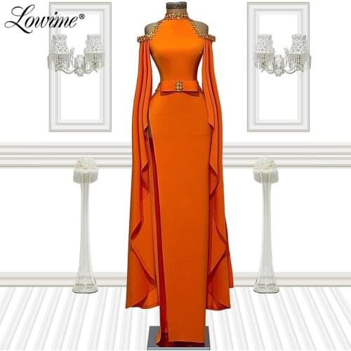 Dubai Crystal Beaded Formal Long Evening Dresses Custom Made Arabic Long Sleeves Party Wear Gown 2021 Middle East Prom Dress