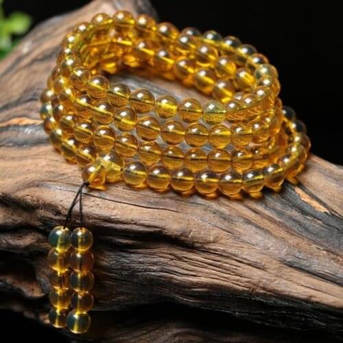 Natural Baltic Pure Amber 108 Bead Mala Elastic Bracelet Women Men Real Ambers Beaded Bangle Jewelry Accessorie Strand Bracelets