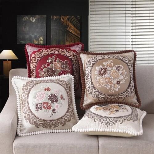European Luxury Jacquard Cushion Cover Embroidered Floral Throw Pillow Covers Decorative Pillows For Sofa Home Decor Pillow Case