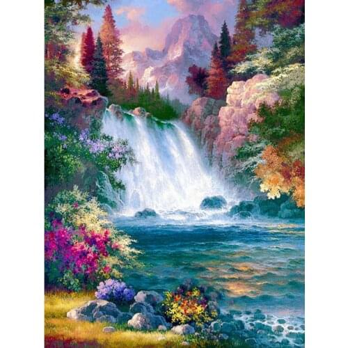 Full diamond painting waterfall mosaic embroidery cross stitch scenery rhinestone picture puzzle drawing wall decor craft gift