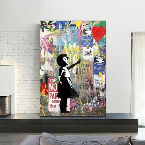 Girl Holding A Balloon Canvas Paintings Modern Street Art Wall Graffiti Art Prints On The Wall Pictures Kids Room Decoration