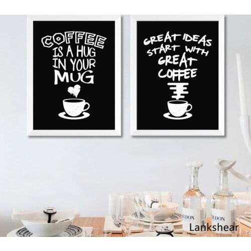 Coffee Quote Poster Cafe Wall Art Decor Chalk Calligraphy Style Poster Canvas Painting Black White Pictures Cafe Shop Decoration