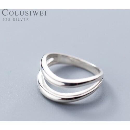 COLUSIWEI Authentic 925 Sterling Silver Double Layer Ring for Women Fashion Simple Silver Geometric Thick Line Rings Jewelry