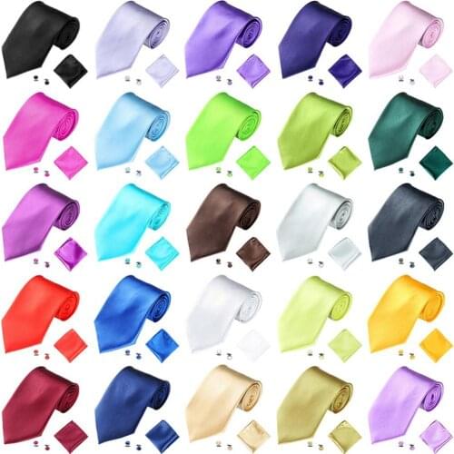 3Ps Mens Glossy Solid Color Tie Necktie Cufflinks Hanky Set Suit Pocket Square Set Comfortable to wear for all Occasion