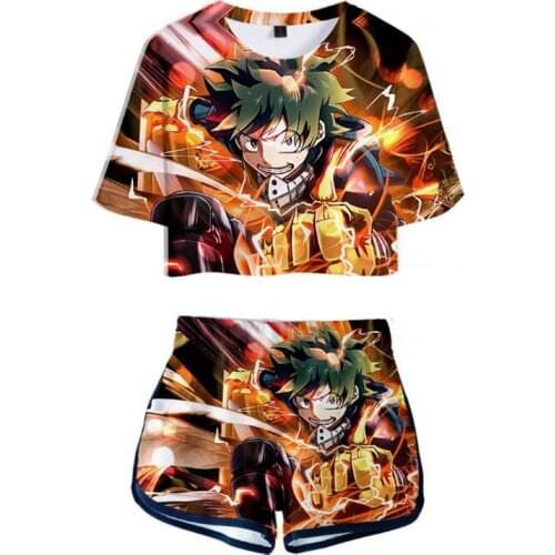 Summer Two Piece Outfits My Hero Academia 3D 2 piece Set Crop Tops and pants Tracksuit girl Sets Cosplay Costume summer suits