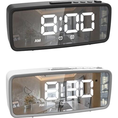 Small Modern Desk Digital Alarm Clock LED Mirror Snooze Mode Night Light