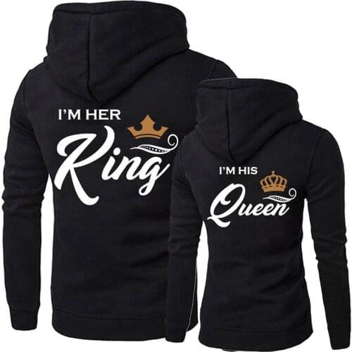 2019 Men Hoodies King Queen Printed Sweatshirt Lovers Couples Hoodie Hooded Women Sweatshirt Casual Pullovers Tracksuits