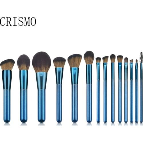 CRISMO 14pcs Royal Blue Makeup Brush Set Powder Foundation Concealer Eyebrow Smokey Eyeshadow Brush Cosmetic Tool Kit