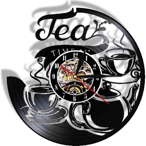 Tea Time Vinyl Record Wall Clock Time for a Tea Break 3D LED Night Light Lamp 3D Lighted Sign Remote Control Silent Horologe