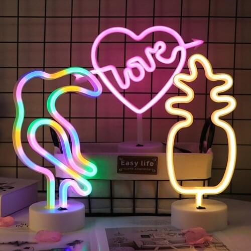 USB Powered LED Neon Light Woodpecker Pineapple Pink Love Hello Warm Love LED Neon Sign Lamp for Home Bedroom Decor Lighting