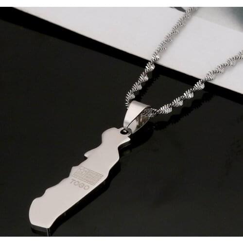 Stainless Steel Silver Color Map of Togolaise Pendant Necklaces Togolese Map Chain Jewelry