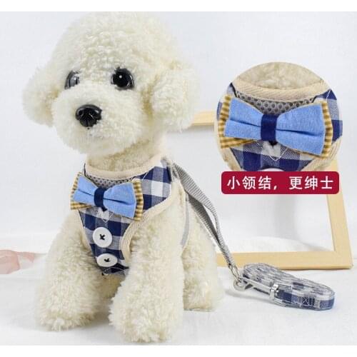 Nylon Mesh Dog Harness Adjustable Plaid Leash Set With Cute Bowknot For Kitten Outdoor Puppy Accessories