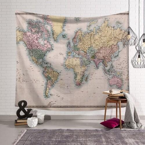 Nordic Style Vintage World Map Tapestry Wall Hanging Polyster Beach Towel Polyester Thin Blanket Yoga Shawl Mat