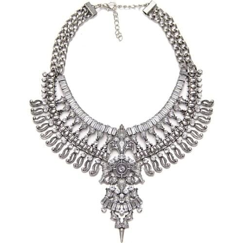 2019 New Antique Crystal Gem Luxury Bridal Rhinestone Vintage Maxi Statement Necklace Collar Women Bijoux Accessory