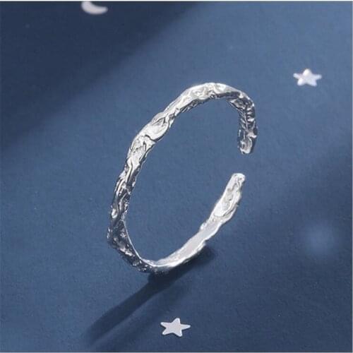 New Arrival Simple Personality Tin Foil Concave-convex 925 Sterling Silver Jewelry Single Row Fine Popular Opening Rings R139
