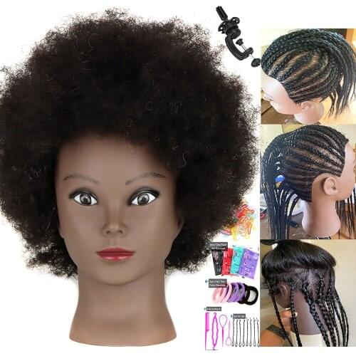 New Afro African Mannequin Head With Real Hair For Styling Braiding Practice Barbershop Manikin Head With Stand For Hair Blowing