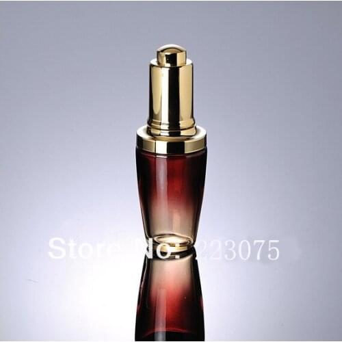 Wholesale 30ML red glass bottle with golden press dropper for Cosmetic Packaging Dispenser for Skin Care, Travel, 200pcs/lot
