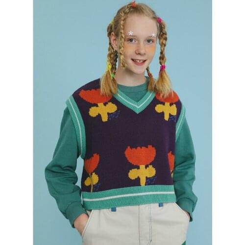 2021 Autumn Womens Floral Embroidery Knitted Vest Warm V-Neck Sleeveless Sweaters Female Funny Jumpers Casual Leisure Pullover