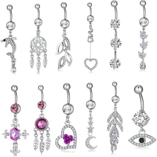 1pc Sexy Dangling Navel Belly Button Rings Belly Piercing Crystal Surgical Steel 14g Woman Body Jewelry Barbell Jewelry Piercing