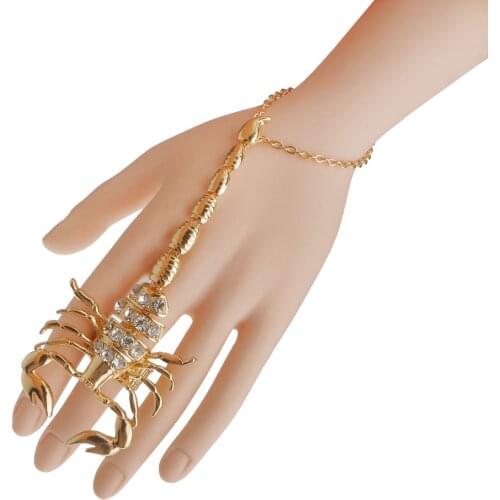 Scorpion Adjustable Slave Finger Hand Chain Bracelet Wrist Jewelry gold color