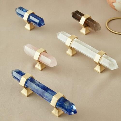 Luxury European 10PCS Natural Crystal+Brass Furniture Handles Cupboard Wardrobe Drawer Kitchen Wine Cabinet Pulls Handles&Knobs