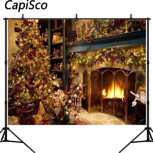 Capisco Christmas Photography Backdrops Computer Printed Retro room Christmas Tree Photo Background for Photo studio