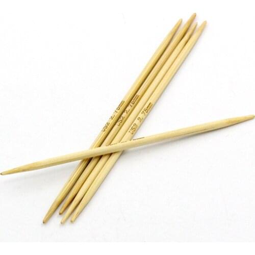 Natural Bamboo Knitting Needles Natural Double Pointed Hand Sewing Crochet Hook Set Weaving Tool(US 2/2.75mm) 10cm long,5PCs/Set