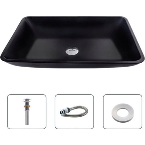 Glass Above Counter Basin Bathroom Washbasin With Drainer+Drain Pipe 460*330& 570*375*110mm