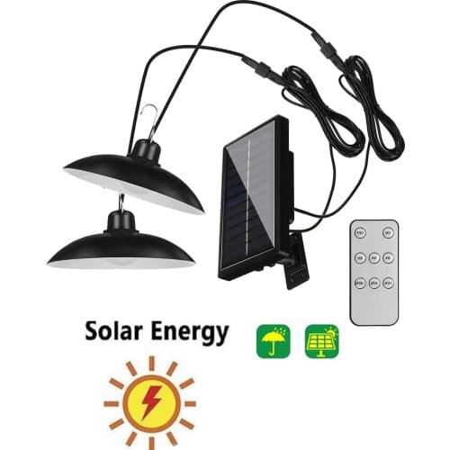 Remote 30 led 2 head Retro Lampshade LED Waterproof Solar Power Pendant Light Street Light for Outdoor Courtyard Garden Corridor
