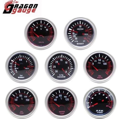 DRAGON GAUGE 52mm Tachometer RPM Boost Gauge PSI/BAR Vacuum Water Temp Oil Temp Oil Pressure Voltmeter Car Gauge Fit for 12V Car