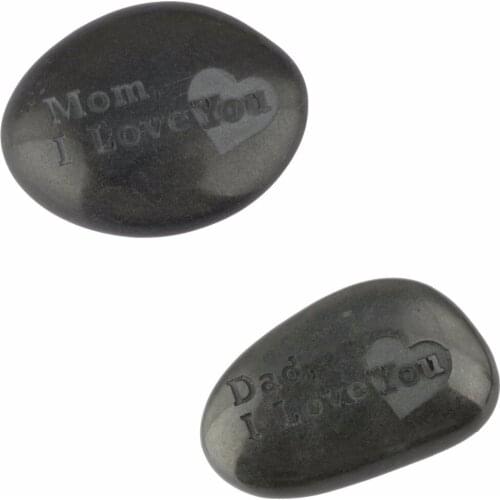 TUMBEELLUWA Engraved Stone Black Stone Pebble Tumbled Stones Pocket Stone Mom/Dad I Love You Gifts