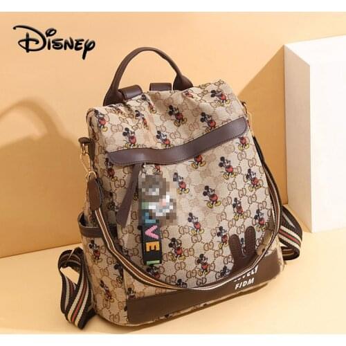 Disney Mickey Mommy Waterproof Backpack PU Leather Travel Shoulder Bag Backpack Girl Multifunctional Cartoon High Quality Bag