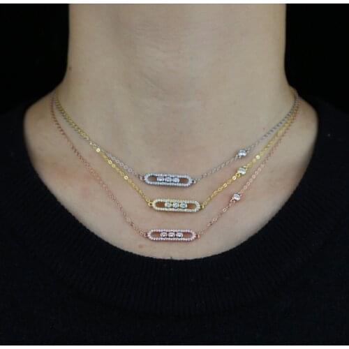 Rectangle cubic zirconia cz bar pendant delicate thin chain classic 925 sterling silver women necklaces