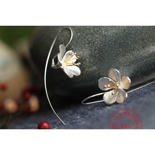 Fashion 925 Sterling Silver Flower Earrings Tassel Earrings Jewelry Sterling-Silver-Jewelry Pendientes Mujer Moda orecchini