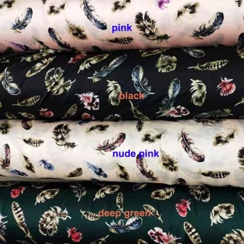 Feather Print Satin Fabric Soft Crepe Charmeuse Textile Meter