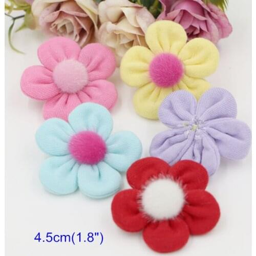 16 pcs Handmade Cotton Flowers 4.5cm(1.8") Cute Fabric Flowers For Babys Hair Accessory,5 Petal Handade Flowers For Decoration