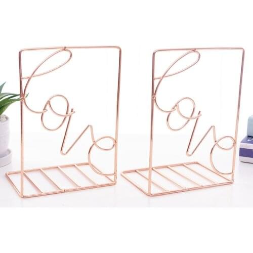 2Pcs/Pair Creative Love Shaped Metal Bookends Desk Storage Holder Shelf Book Organizer Stand P9YA