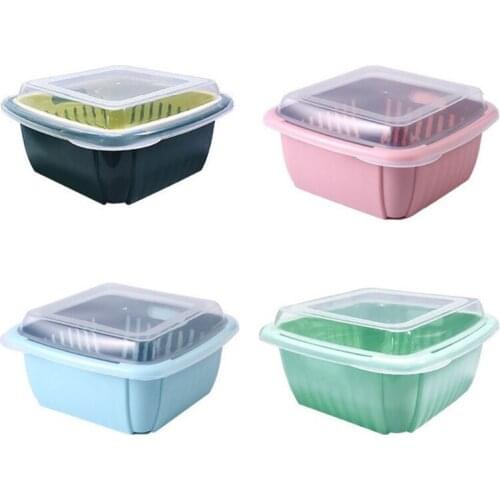 3 In 1 Double Layer Drain Basket Box with Lid Multifunction Refrigerator Crisper Storage Container Vegetable Organizer