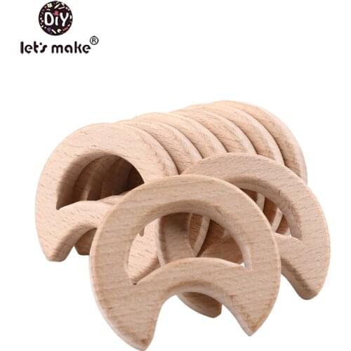 LetS Make 58mm 5pcs Beech Wooden Teether Moon Wooden Teethers Toys Wood Teether Wooden Teething Beads Baby Teether