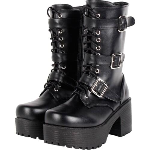 Angelic imprint mori girl Women motorcycle shoes lady high heels lolita punk boots woman princess dress pumps buckles 35-40 8cm