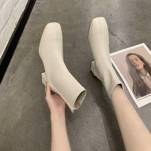 Thick-heeled Soft Leather Thick Short Boots Womens Winter Plus Velvet Nice Autumn New Mid-heel Small Thin Thin Boots Ins Tide