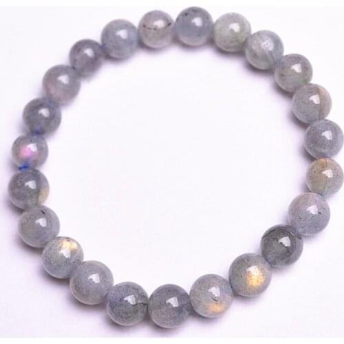 Bracelet Nature 6MM-8MM Labradorit Stone Round Ball Bead purple Moonstone Girl Bracelet