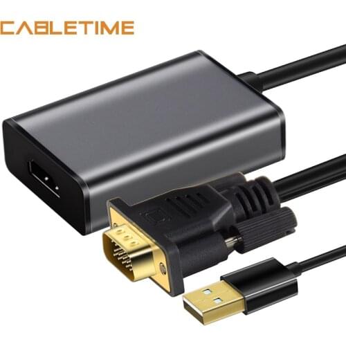 Cabletime VGA to HDMI with USB Power Cable Vga M to HDMI F Adapter 1080P 60Hz VGA with USB for MacBook HDTV Projector N107