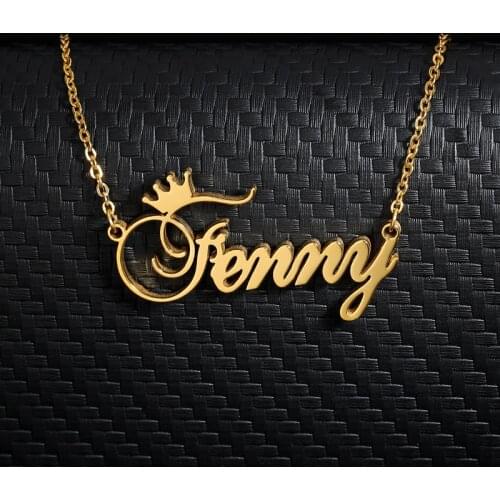 Personalized Name Crown Necklace Handmade Customized Cursive Font Nameplate Pendant Stainless Steel Chain Jewelry Birthday Gifts