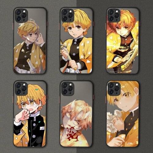 Anime Demon Slayer Agatsuma Zenitsu Phone Case Black Transparent Matte For IPhone 7 8 11 12 S Mini Pro X XR MAX Plus Cover Shell