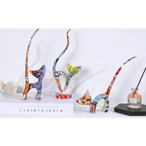 European and American Modern Three Kittens Creative Color Resin Crafts Ornaments Animal Gifts Living Room Bedroom