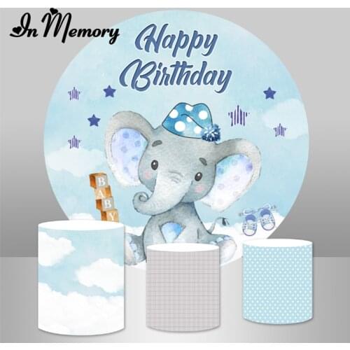InMemory New Born Baby Shower Elephant Circle Round Backdrops For Photo Studio Little Stars Boys 1st Birthday Party Backgrounds