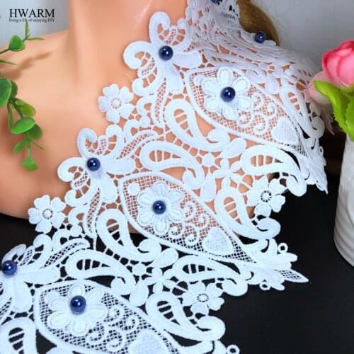 HWARM 10yard 15cm 3D African Lace For Craft Fabric With Blue Beads Skirt Sewing Trim Accessories DIY Wedding Clothing Decoration